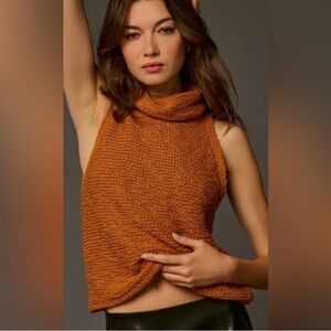 Anthropologie Pilcro Chunky Knit Turtleneck Sleeveless Sweater Rust Brown Large
